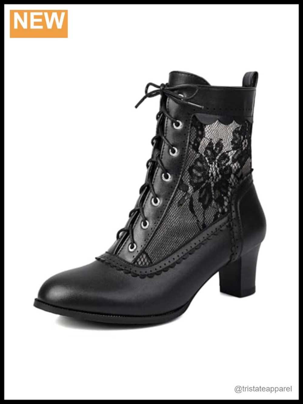 Victorian Lace-Up Ankle Boots Vintage Witch Costume Side Zipper Block Heel